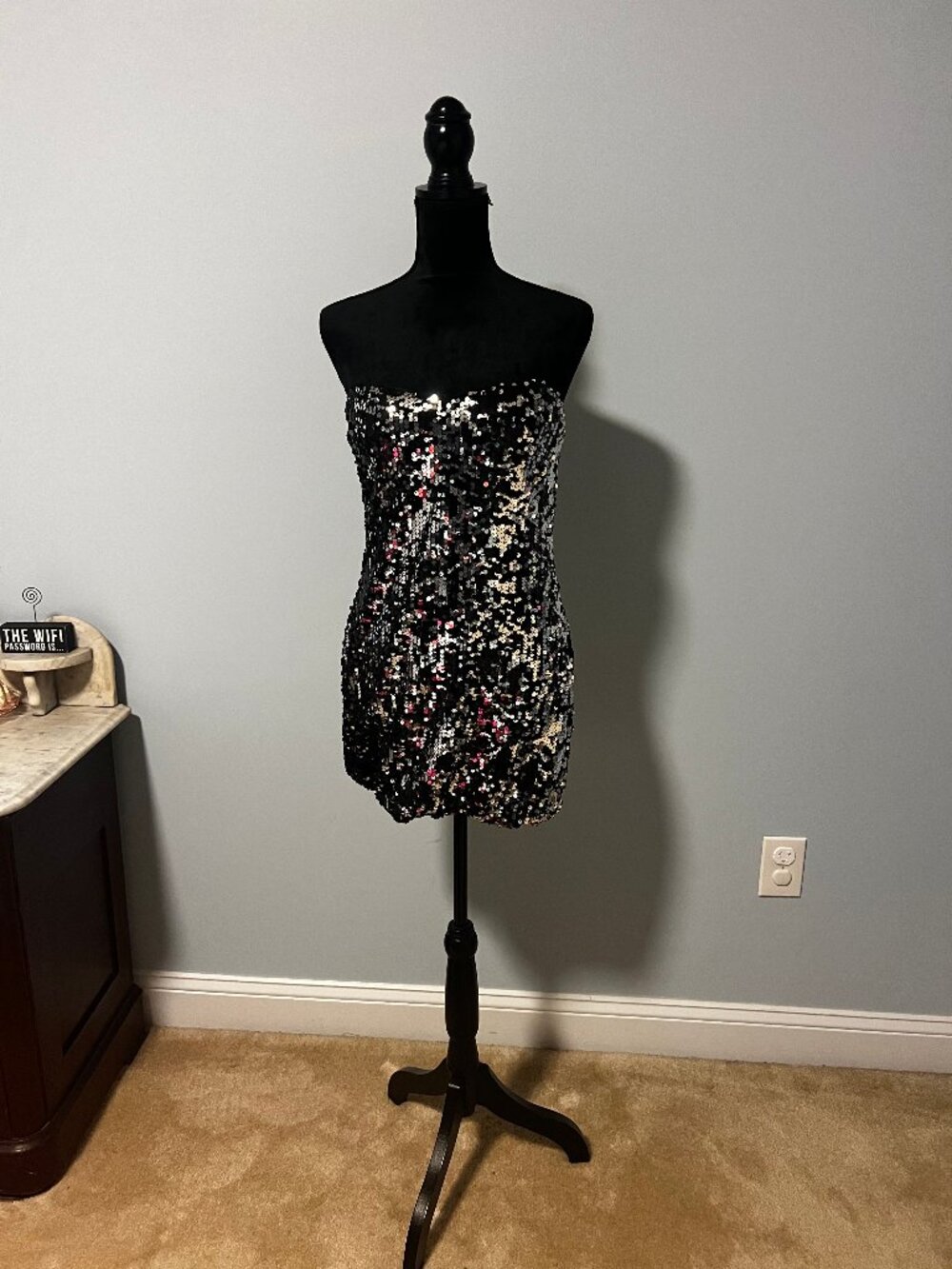 As You Wish (Juniors) Strapless Cocktail Dress (Black, White)- L